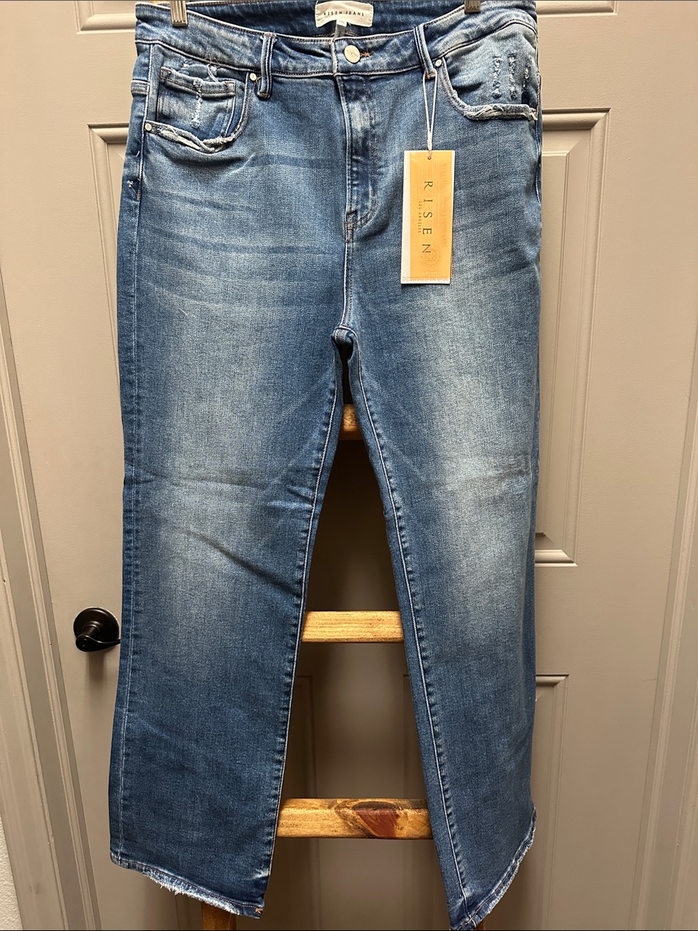 Risen Straight-Leg Jeans in Medium Blue Wash